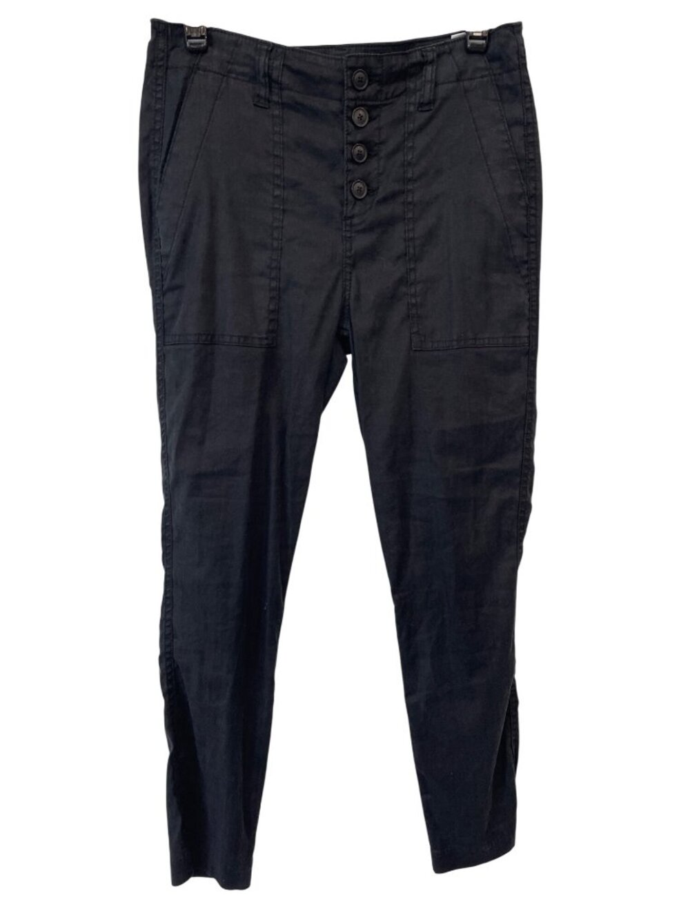 Level 99 Ankle Pants Size 27 Button Fly Tapered Leg Linen Blend Black Utility